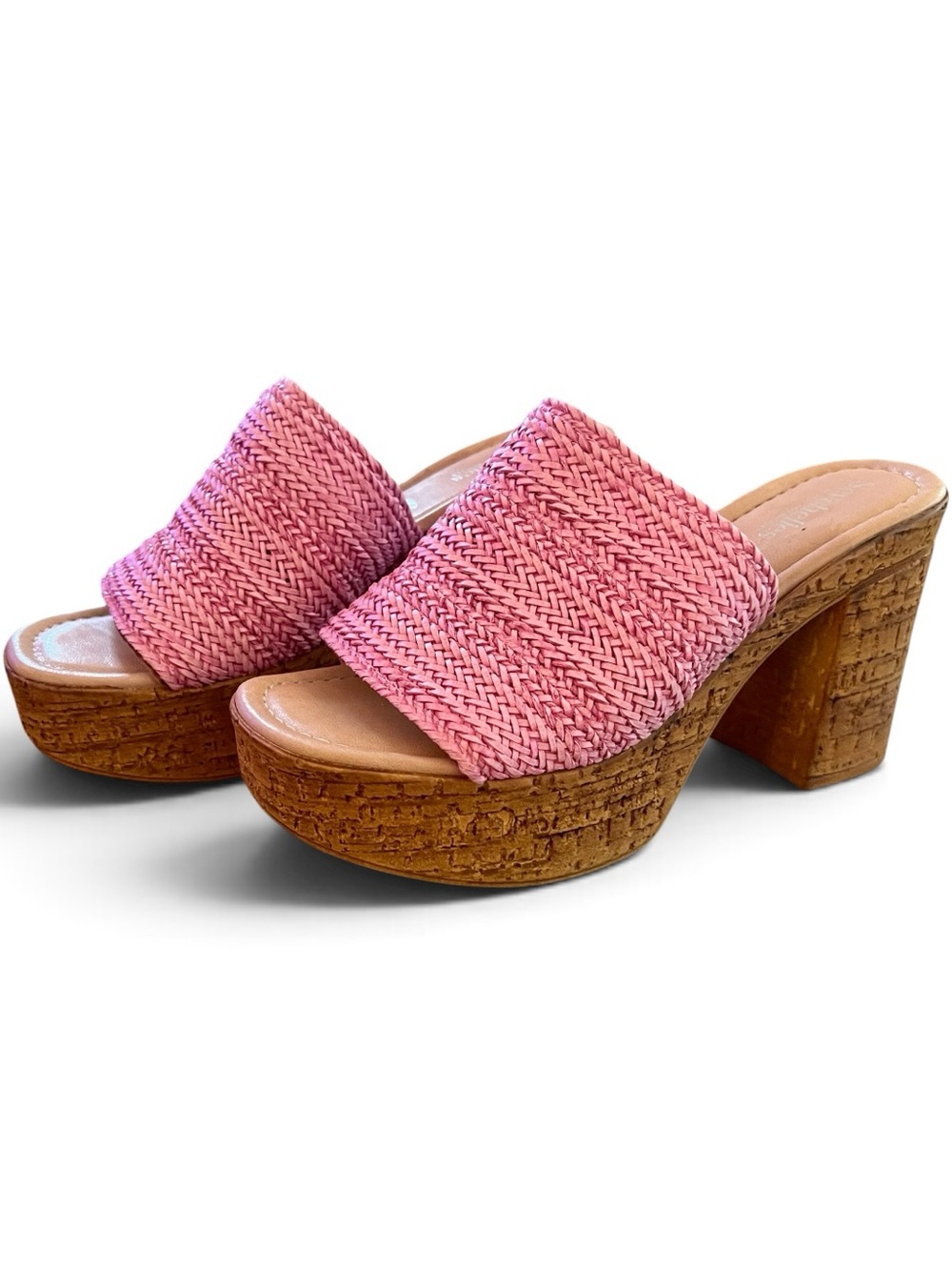 SEYCHELLES Pink Raffia Cork Platform Sandals